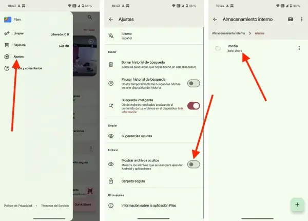 Ajustes para ver la carpeta oculta .media en Android.